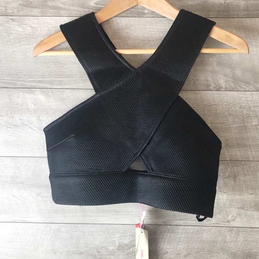 Paint it red black mesh cross body crop top